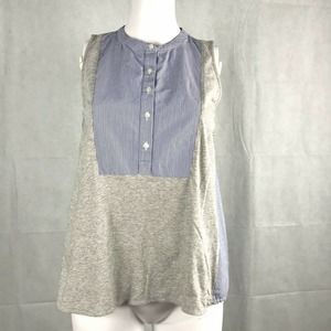 J. Crew Shirt Womens Sz XXS Blue Gray Cotton Mixed Media Henley‎ Sleeveless Top